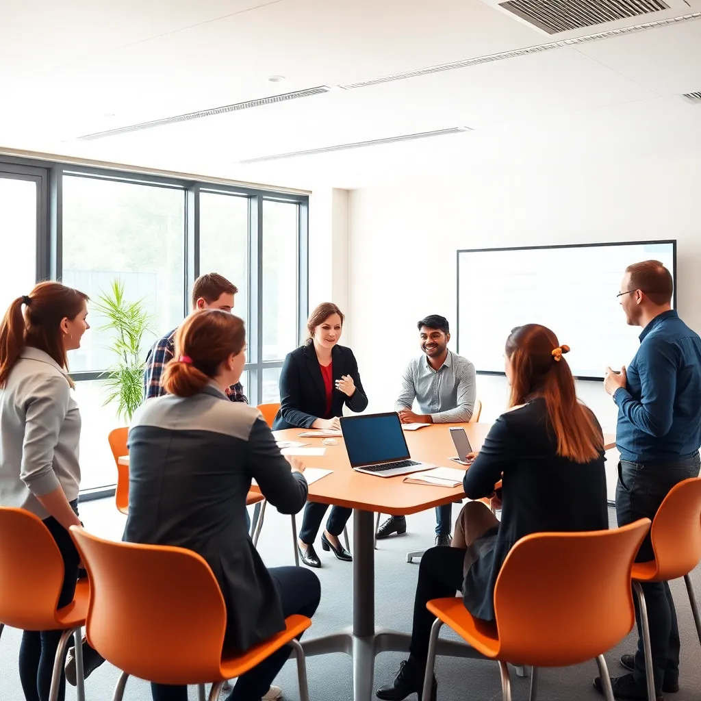 Toekomstgerichte Nederlandse leider in gesprek met diverse teamleden
