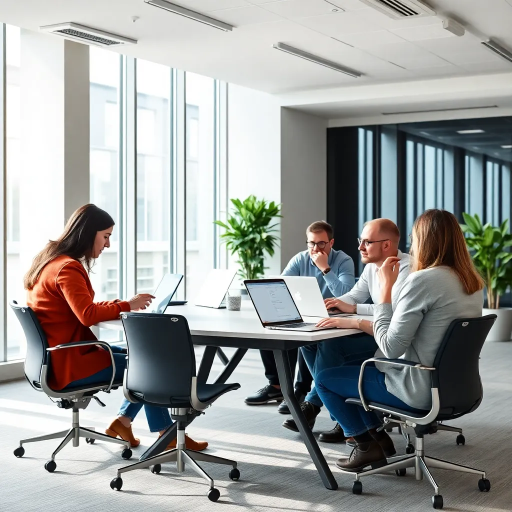 Digitale vaardigheden training in een modern Nederlands kantoor